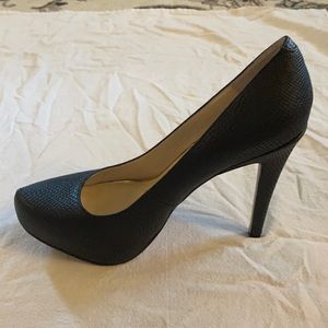 Black Parisah snake embossed platform heels